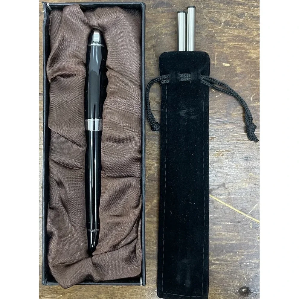TENTER Executive Signature Fountain Pen Gift Set Gloss Black Ink Refill New Read